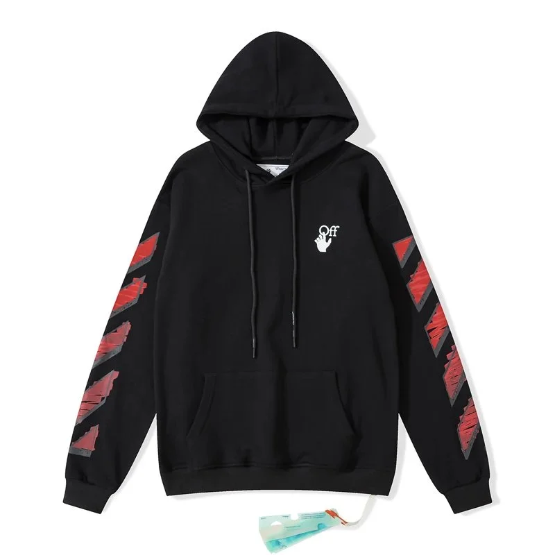 Off-White OW Hoodie Black Red Striped Sweatshirt