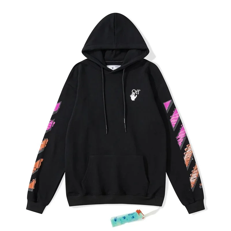 Off-White OW Hoodie Black with Colorful Sleeve Prints