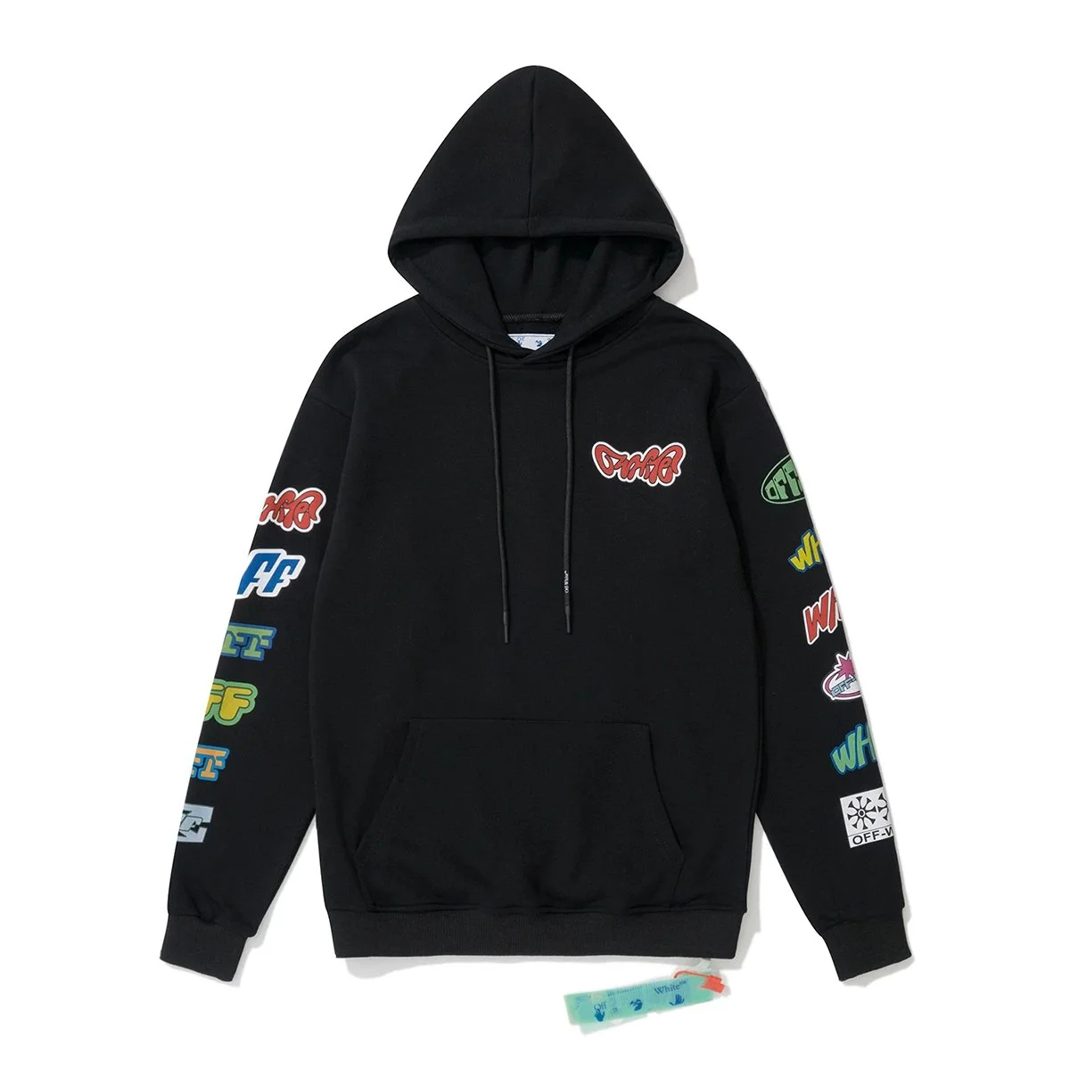 Off-White OW Hoodie Black with Colorful Print