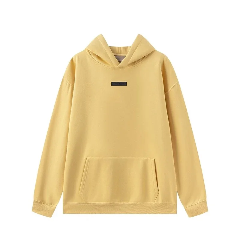 Unisex Yellow Solid Hoodie with Front Pocket