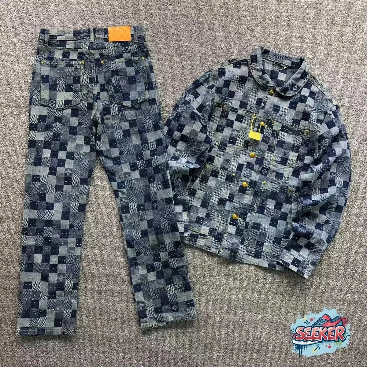 Louis Vuitton Tabi Checkered Denim Jeans & Jacket Set