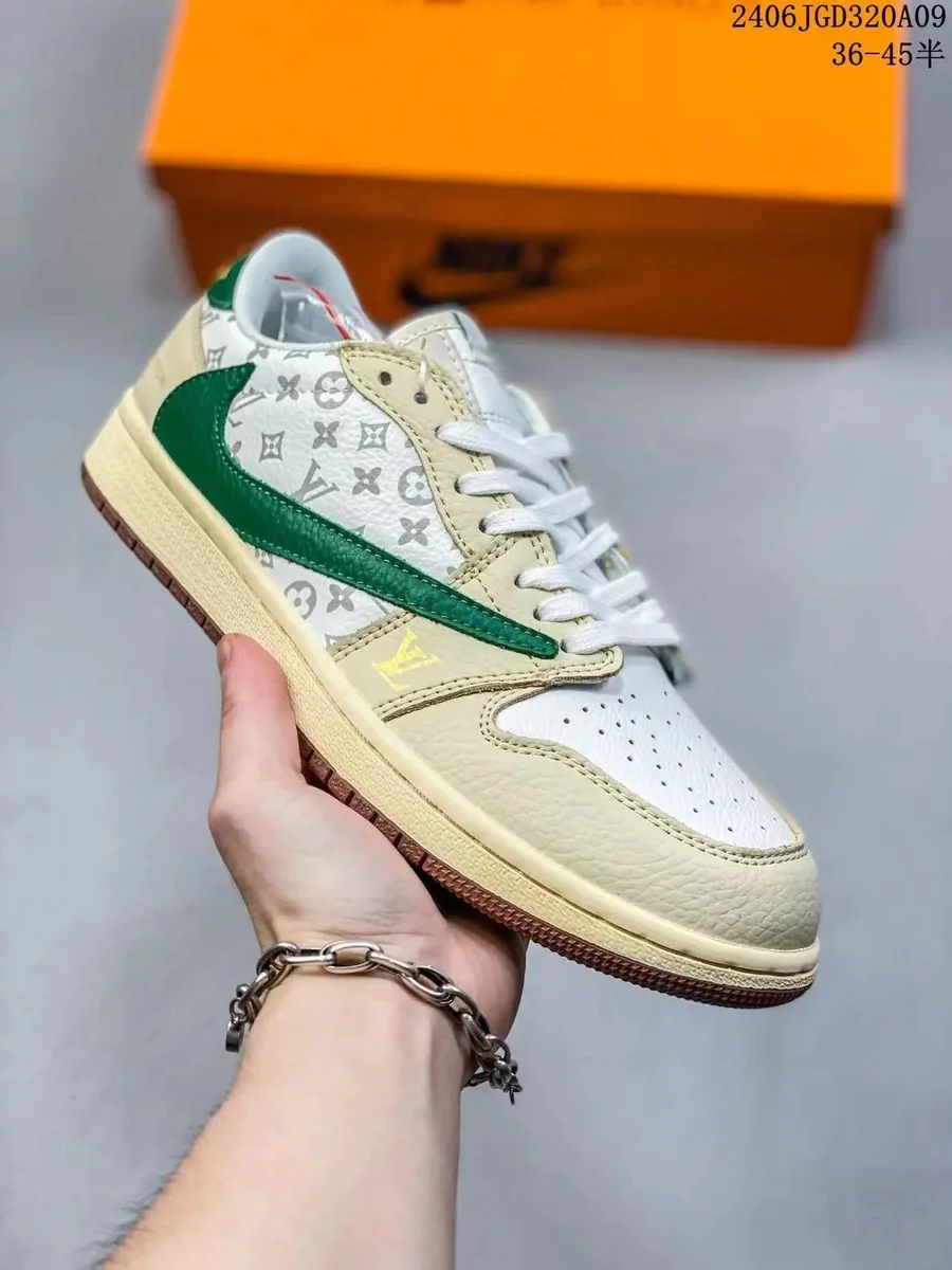 Louis Vuitton x Air Jordan 1 White/Green Sneakers