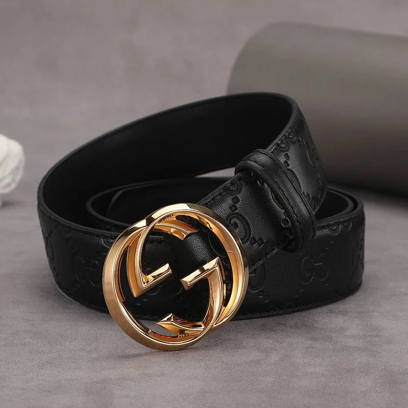 Gucci GG Leather Belt Black Gold