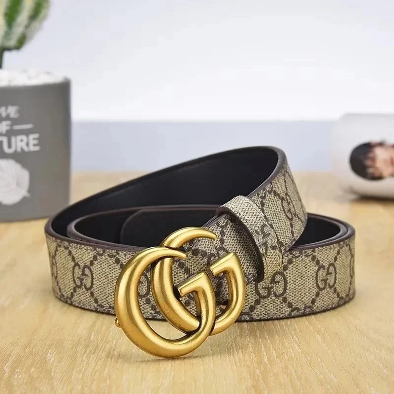 Gucci GG Monogram Belt Beige/Gold Leather