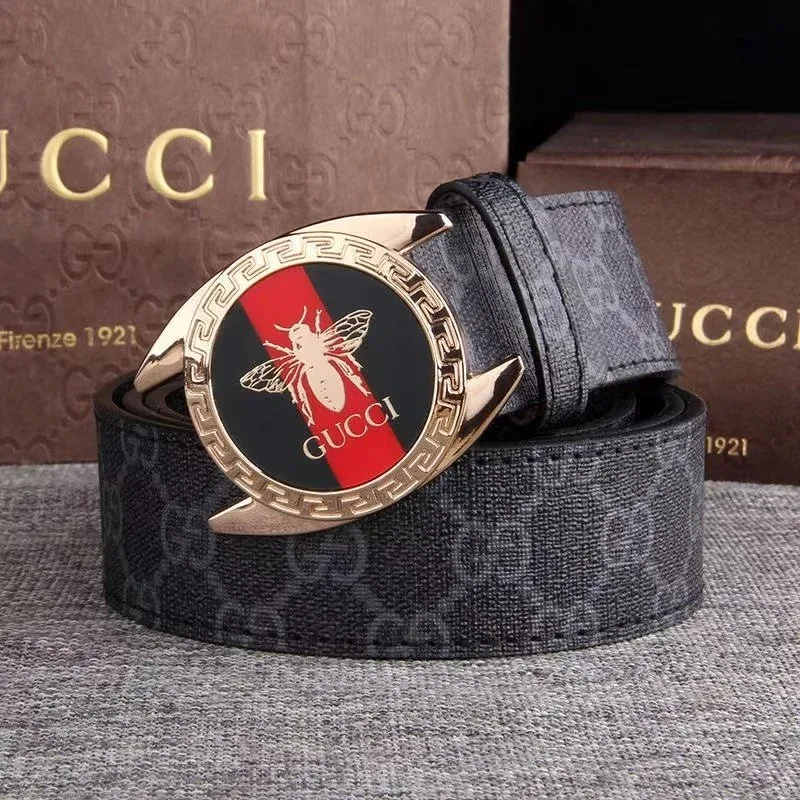 Gucci Bee Motif Belt Black Red Leather