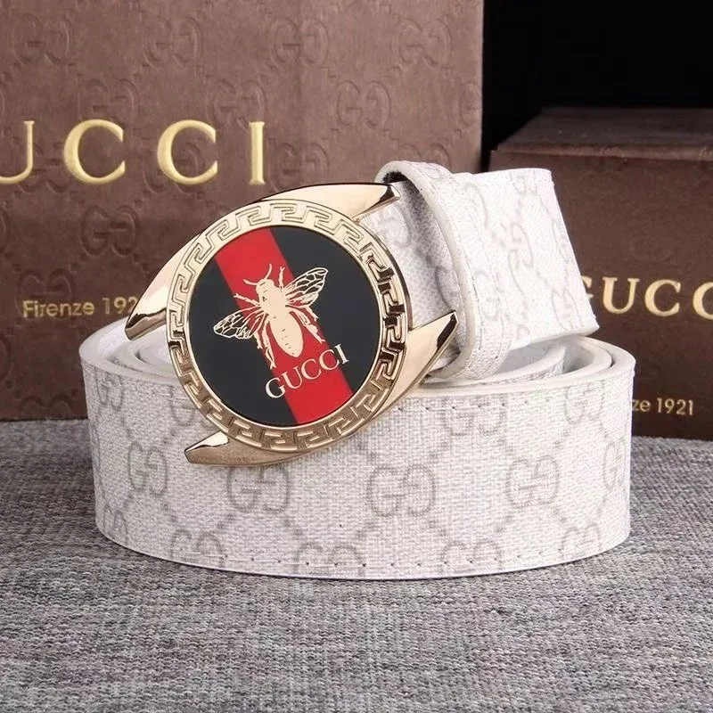 Gucci Bee Motif Canvas Belt White
