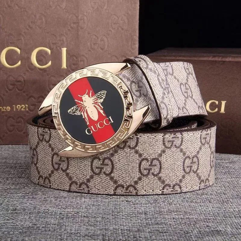 Gucci Bee Motif Canvas Belt Beige/Red
