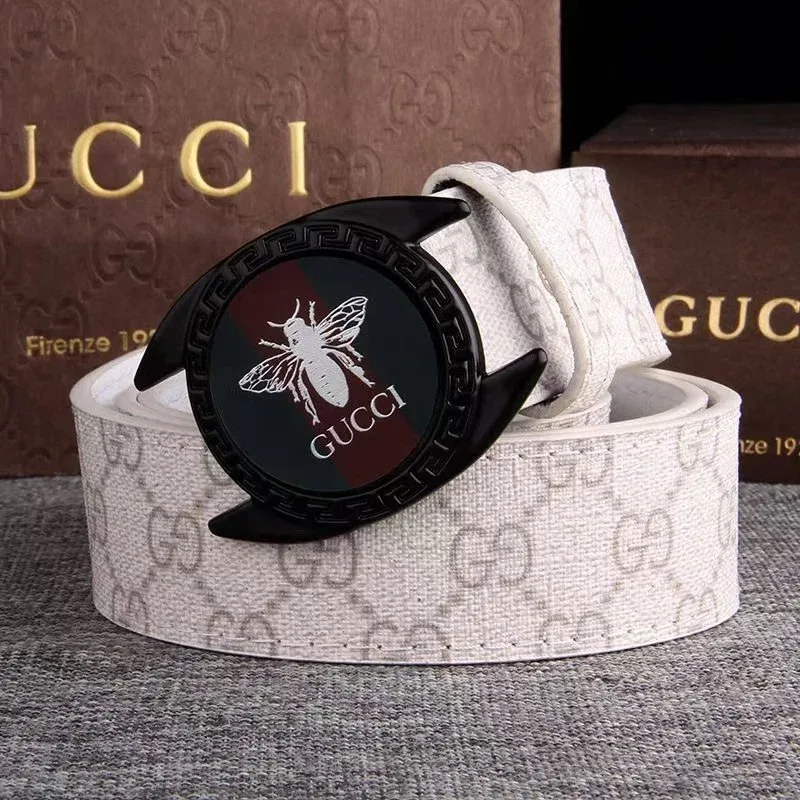 Gucci Bee Motif Canvas Belt White