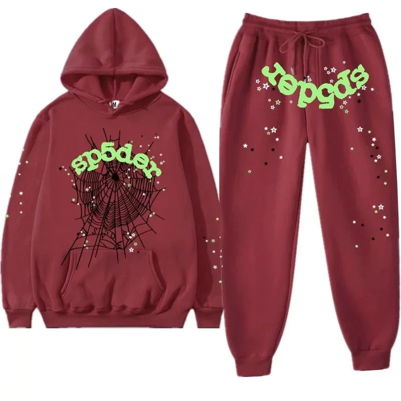 Unisex Spider Web Print Tracksuit - Red