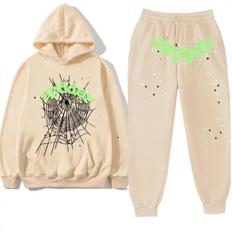 Unisex Beige Spider Web Print Tracksuit -印花套装-6
