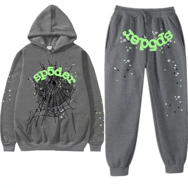 Unisex Grey Spider Web Printed Tracksuit -印花套装-8