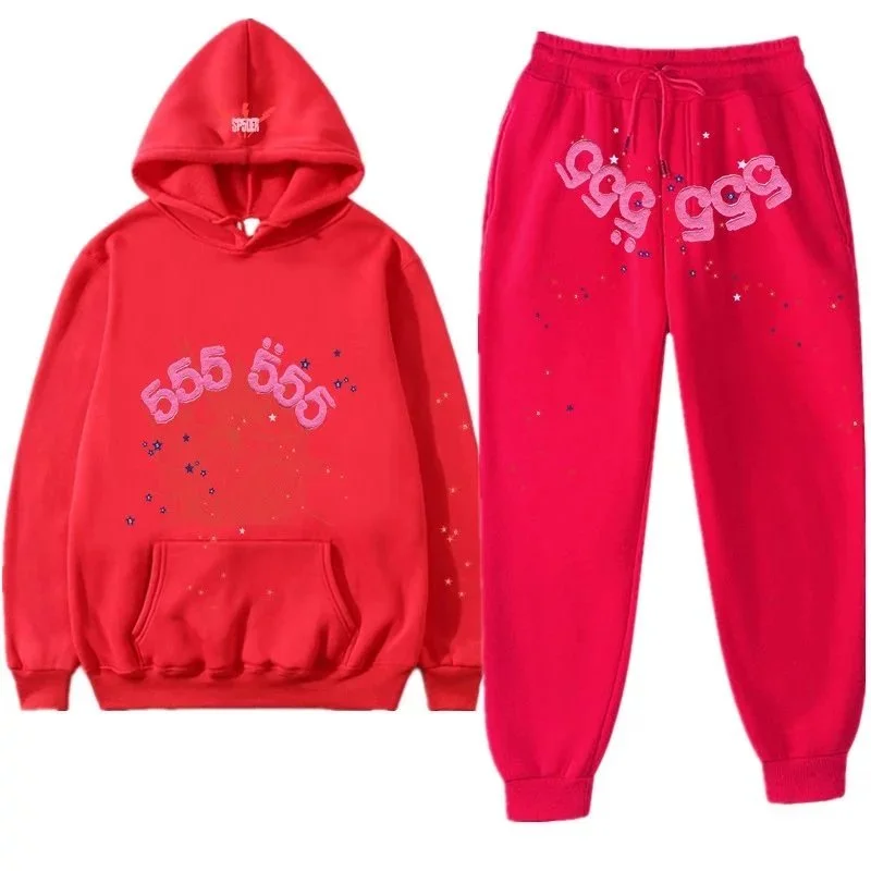 Red '555' Printed Tracksuit Set