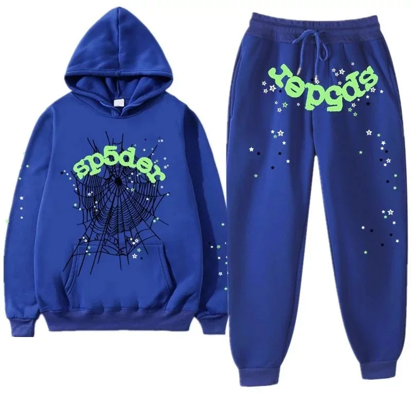 Blue Spider Web Printed Tracksuit Set