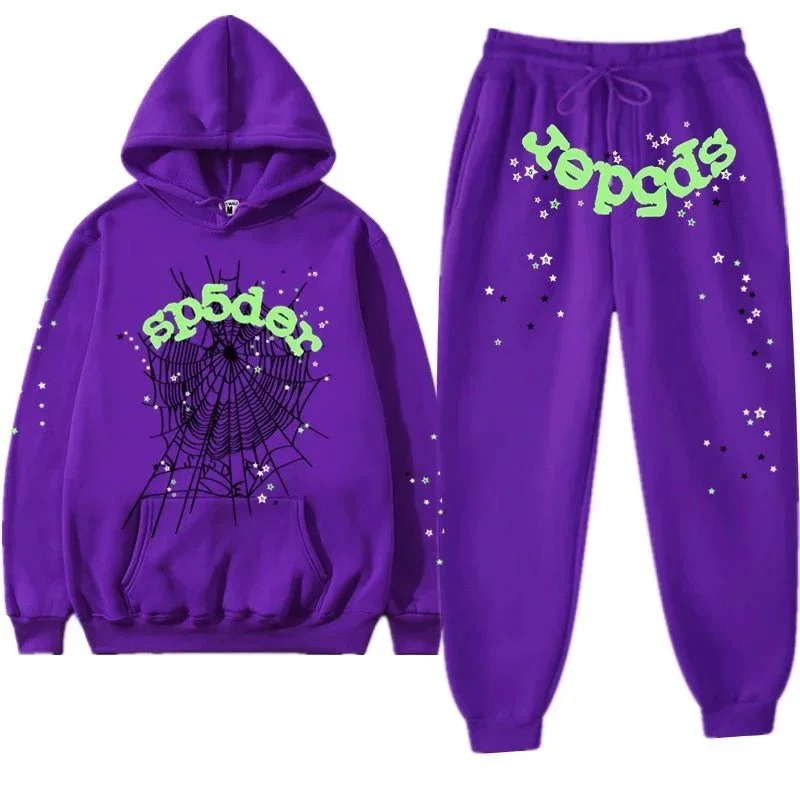 Purple Spider Web Print Tracksuit Set