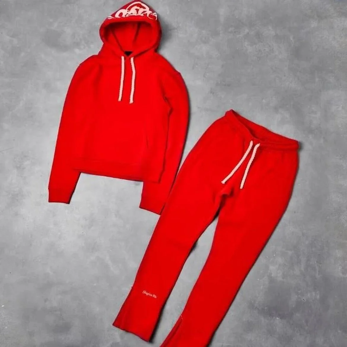 Red Engineered Hoodie & Pants Set