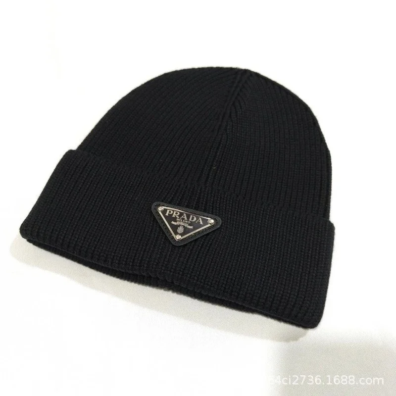Prada Black Logo Beanie Hat