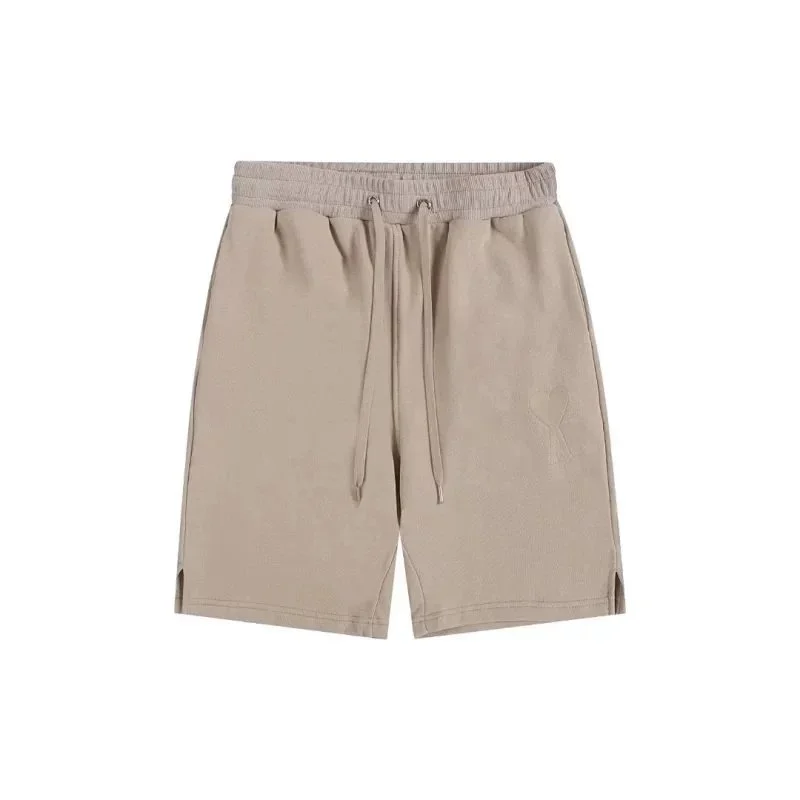 Beige Solid Drawstring Shorts Casual