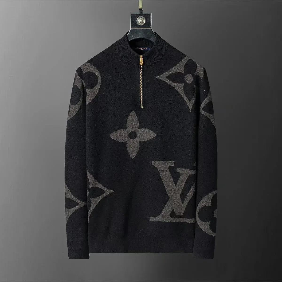 Louis Vuitton Monogram Zip Neck Sweater Black