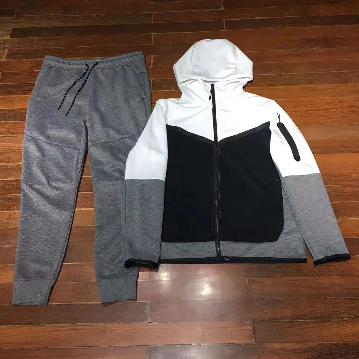 Nike Tech Fleece Black/White/Grey Hoodie & Pants Set