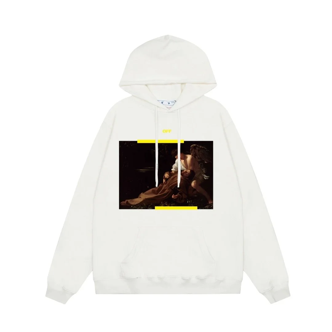Off-White Hoodie with Caravaggio Print in White