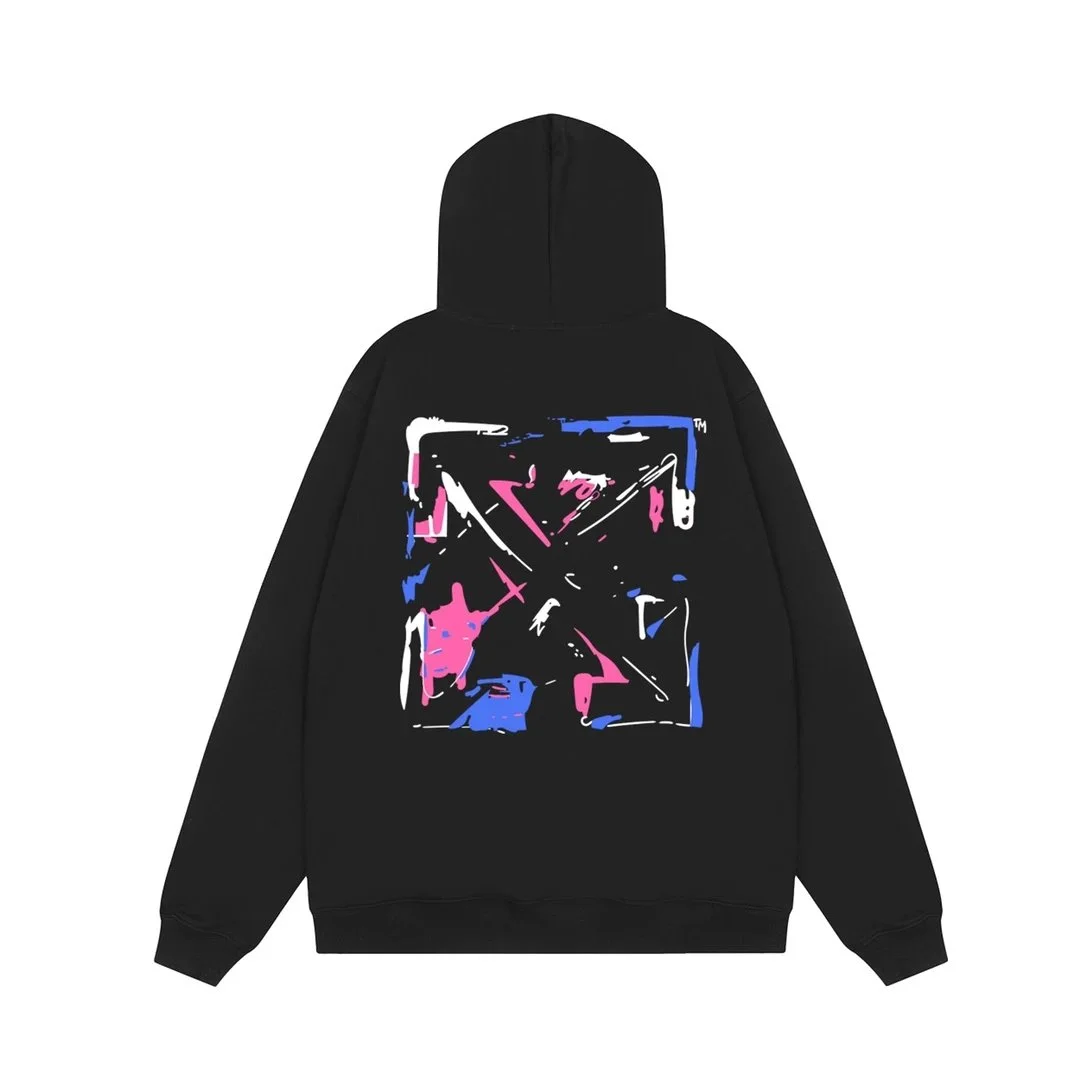 Off-White OW Hoodie Black Abstract Print Sweatshirt
