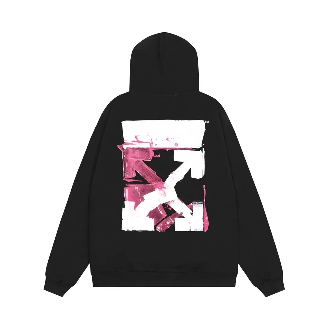 Off-White OW Hoodie Black with Pink & White Graphic
