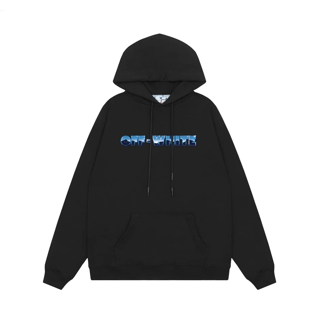 Off-White OW Hoodie Black Blue Logo Streetwear