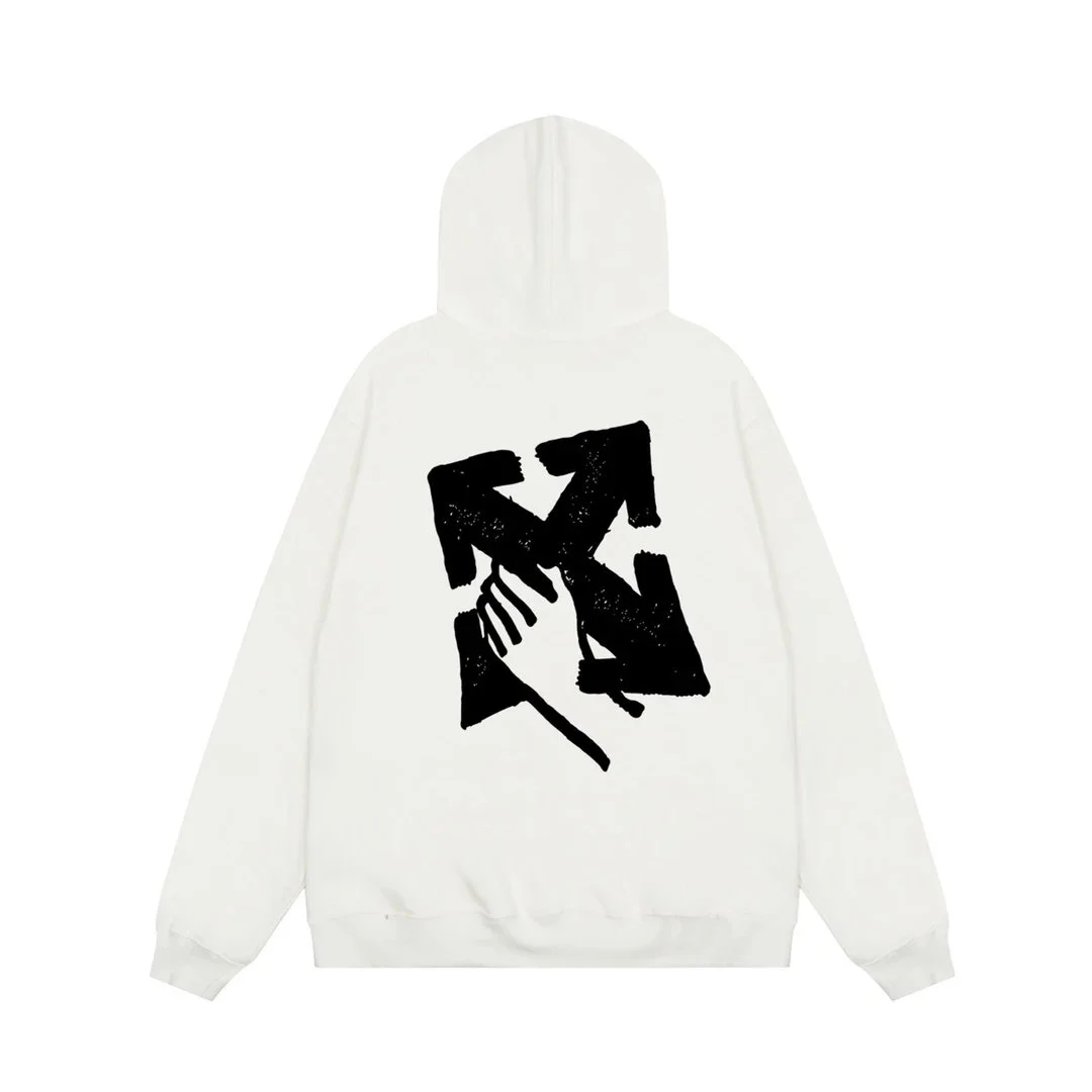 Off-White OW Hoodie White with Black Graphic Sweatshirt