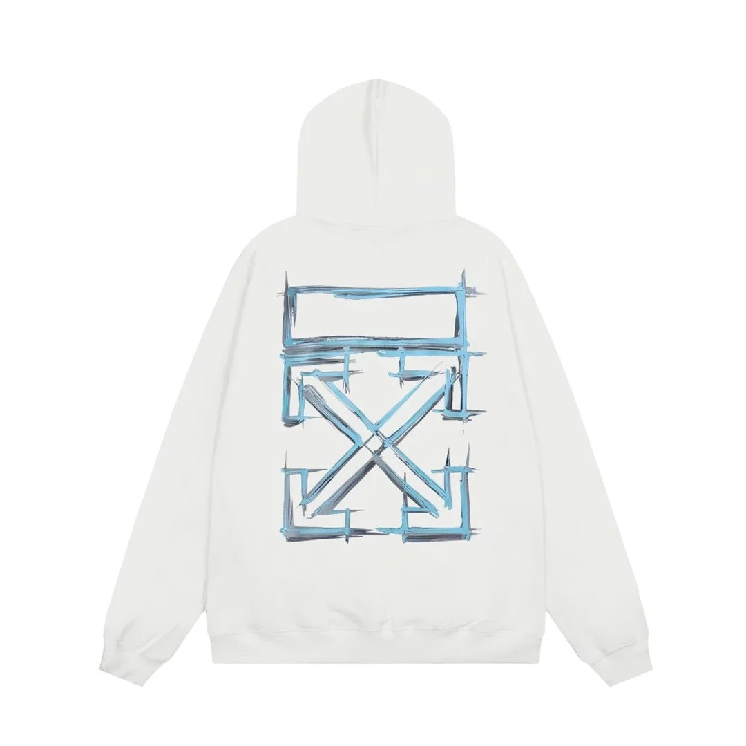 Off-White OW Arrow White Hoodie with Blue Graphic