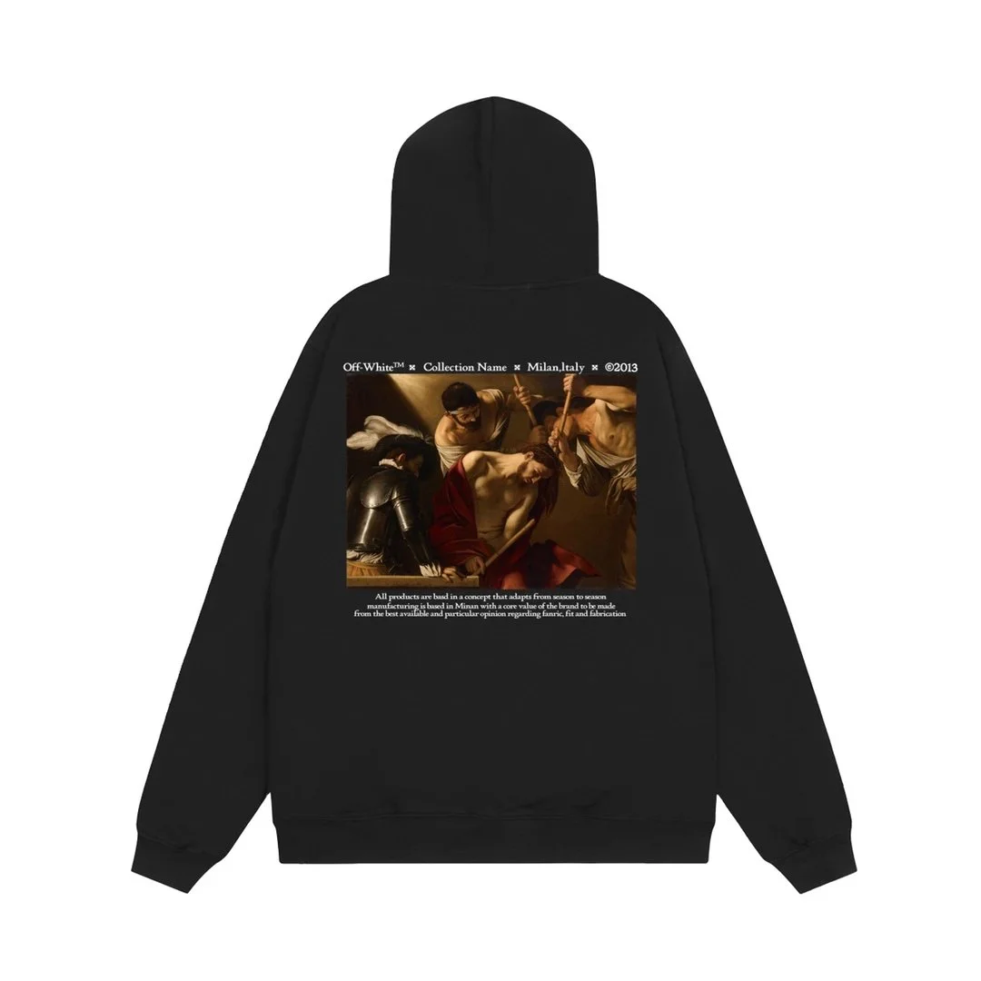 Off-White Black Canvas Hoodie with Art Print