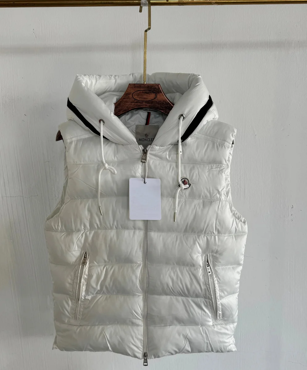 Moncler Double Band White Hooded Puffer Vest
