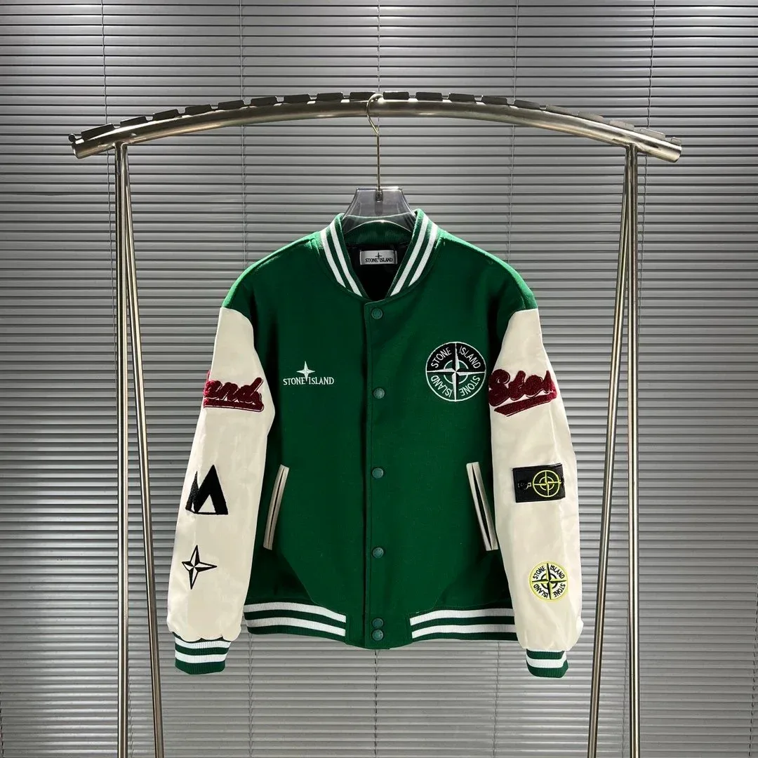 Stone Island 68-15 Green & White Letterman Jacket