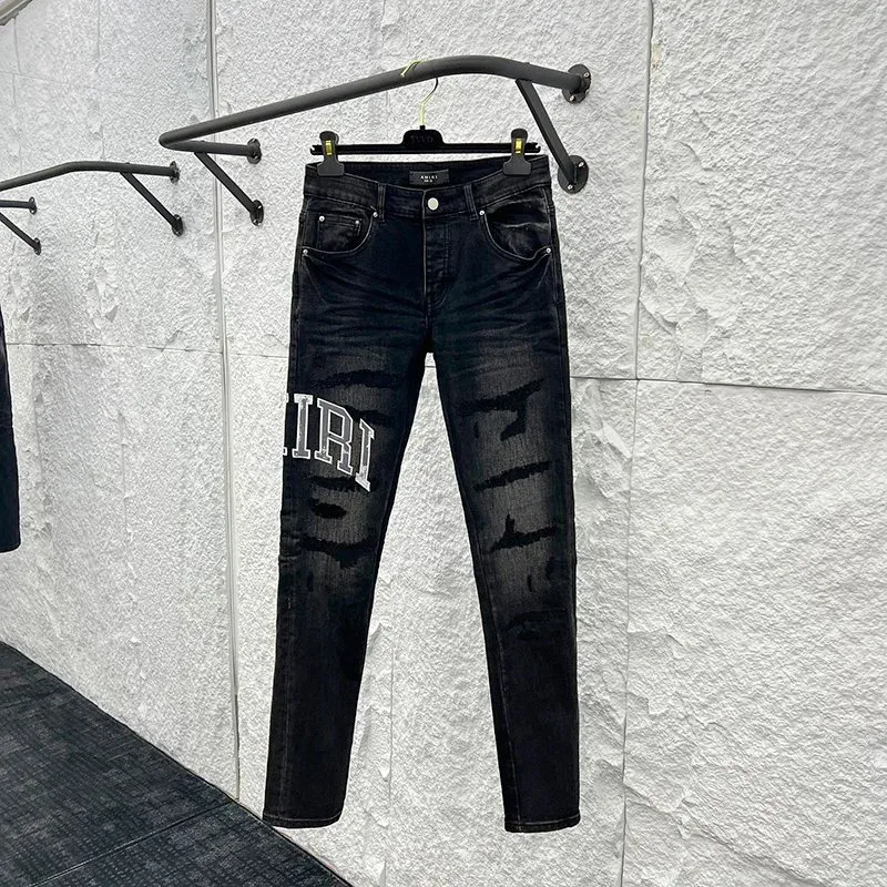 Black Distressed Jeans with IRI Lettering