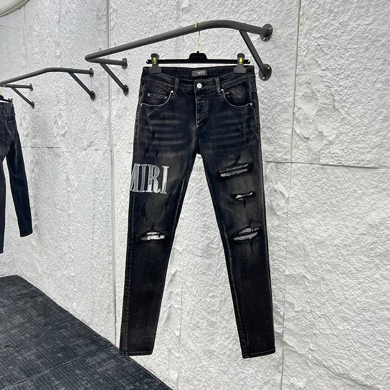 Black Distressed Jeans with 'MIRI' Print