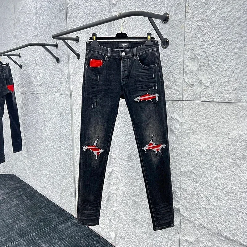 Amiri AMRI Black Red Patchwork Jeans