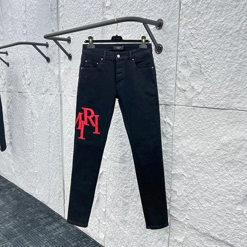Amiri MX1 Black Red Letter Jeans