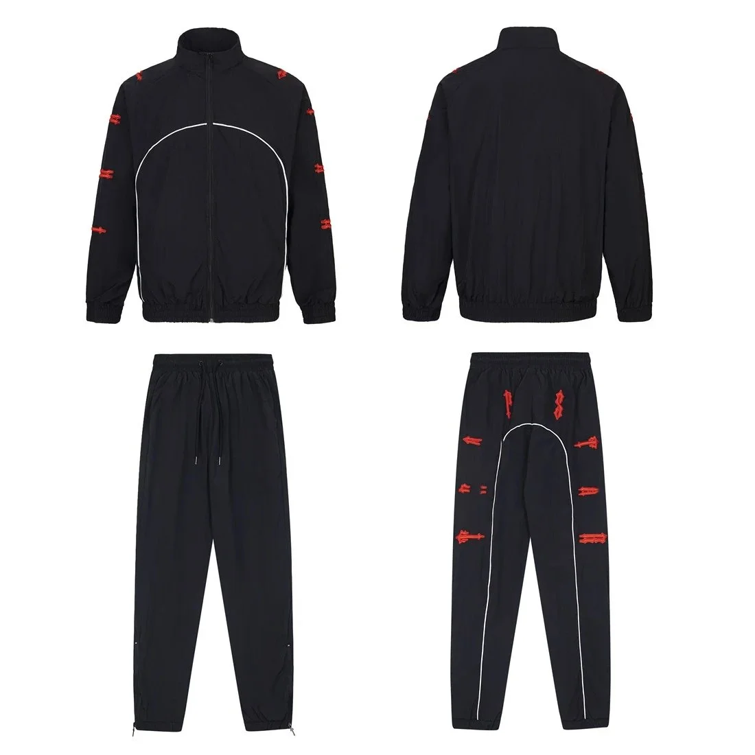 Black Red Embroidered Tracksuit Set
