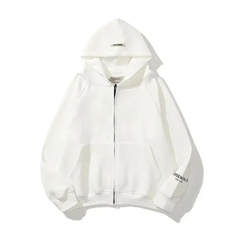 Fear of God Essentials White Zip-Up Hoodie