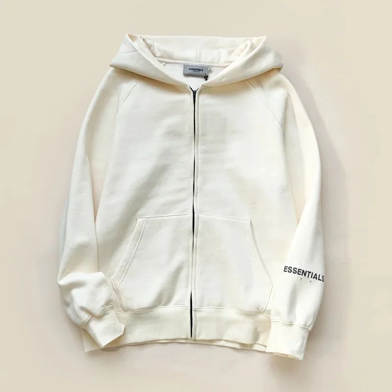 Fear of God Essentials White Zip-Up Hoodie
