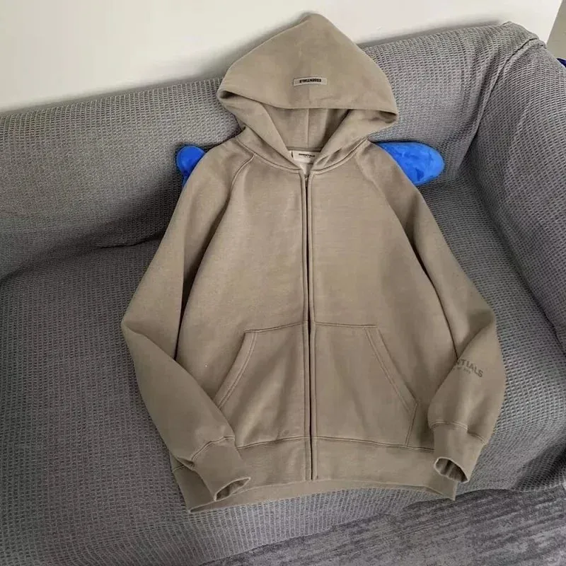 Fear of God Essentials Beige Zip-Up Hoodie