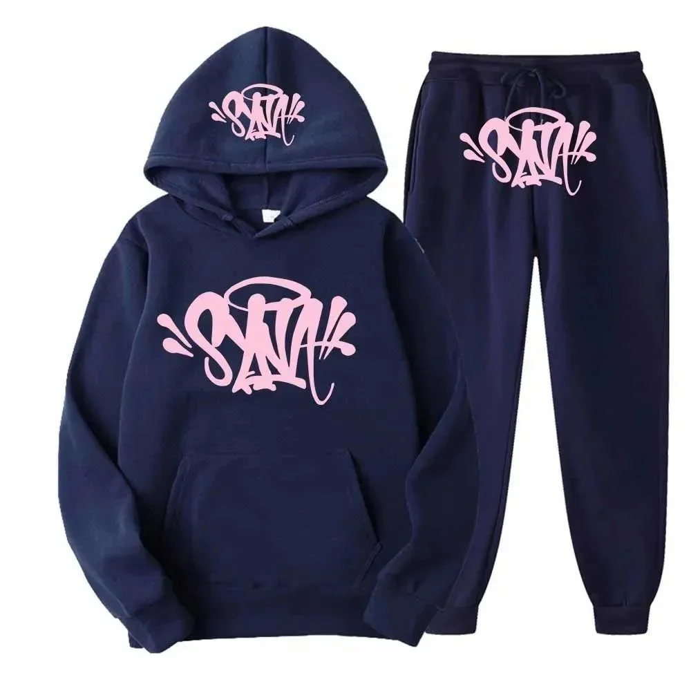 Satin DD-11 Navy Pink Hoodie & Pants Set
