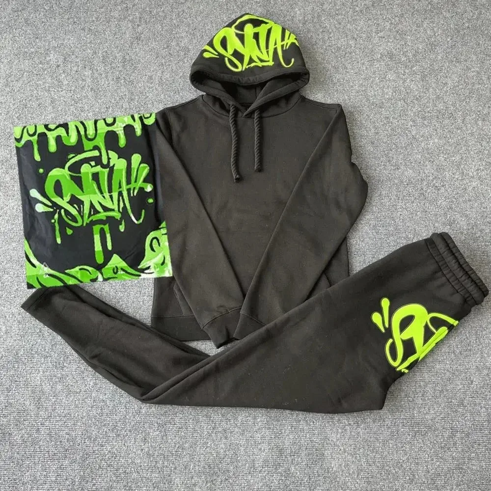 Black with Green Graffiti Hoodie & Sweatpants Set ALBB-03