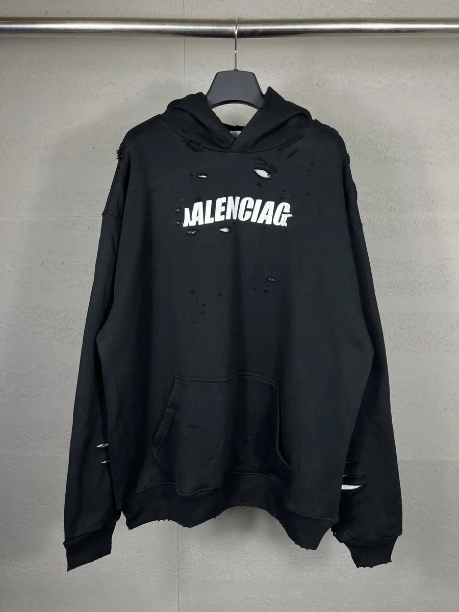 Balenciaga Balenciaga Distressed Hoodie Black Streetwear Black