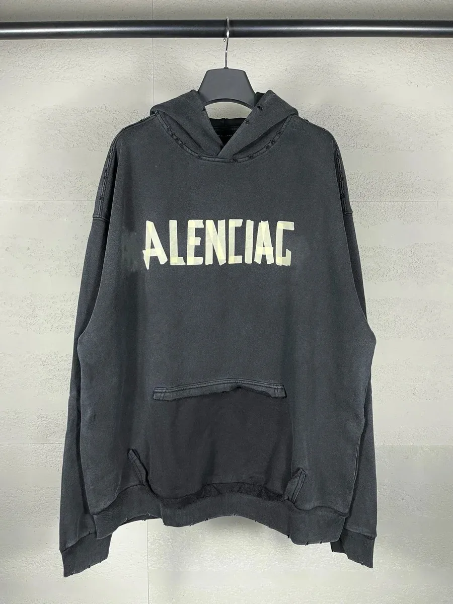 Unisex Distressed ALENCIA Logo Hoodie in Black