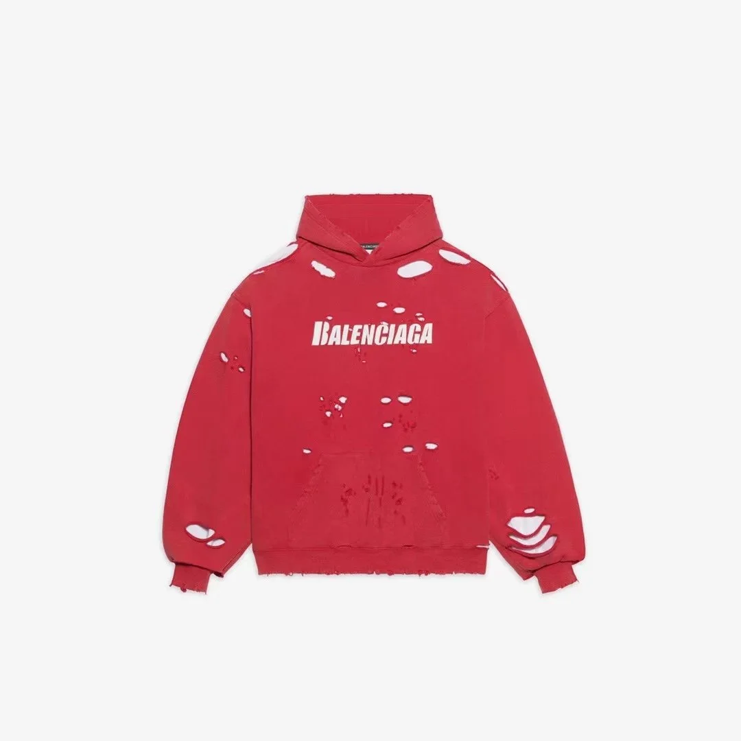 Balenciaga Distressed Hoodie Red