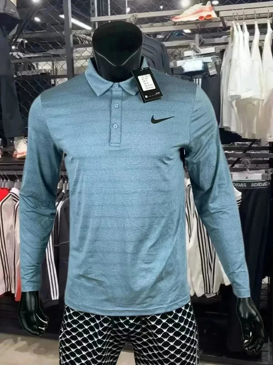 Nike Blue Heather Long Sleeve Polo Shirt