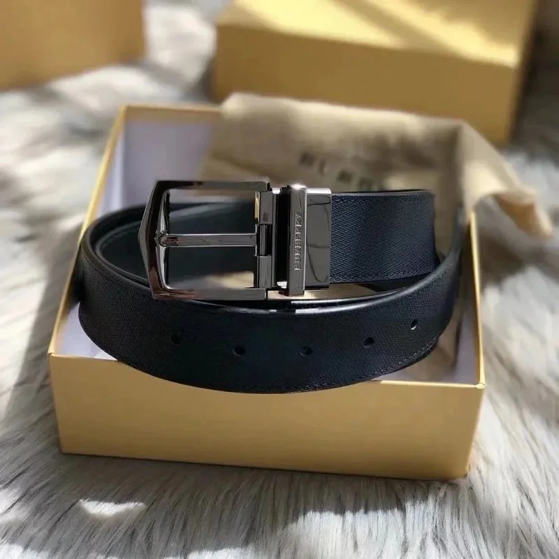 Burberry Black Leather Belt with Silver Buckle