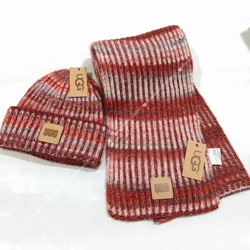 UGG Red Striped Beanie & Scarf Set