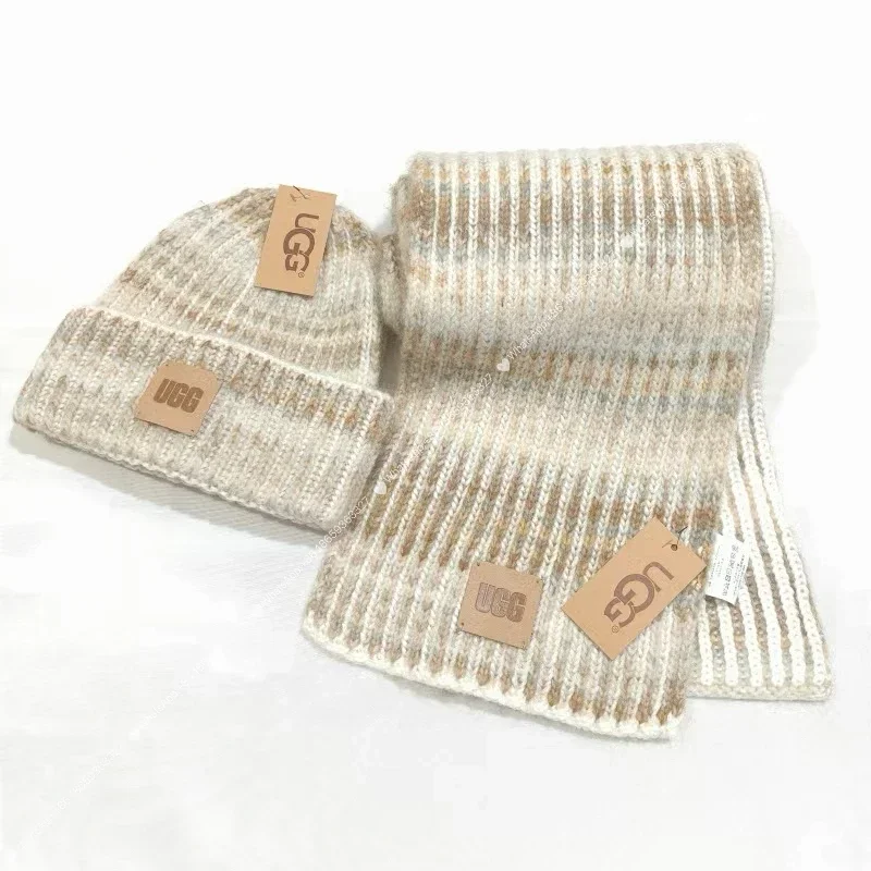 UGG White Beanie & Scarf Set