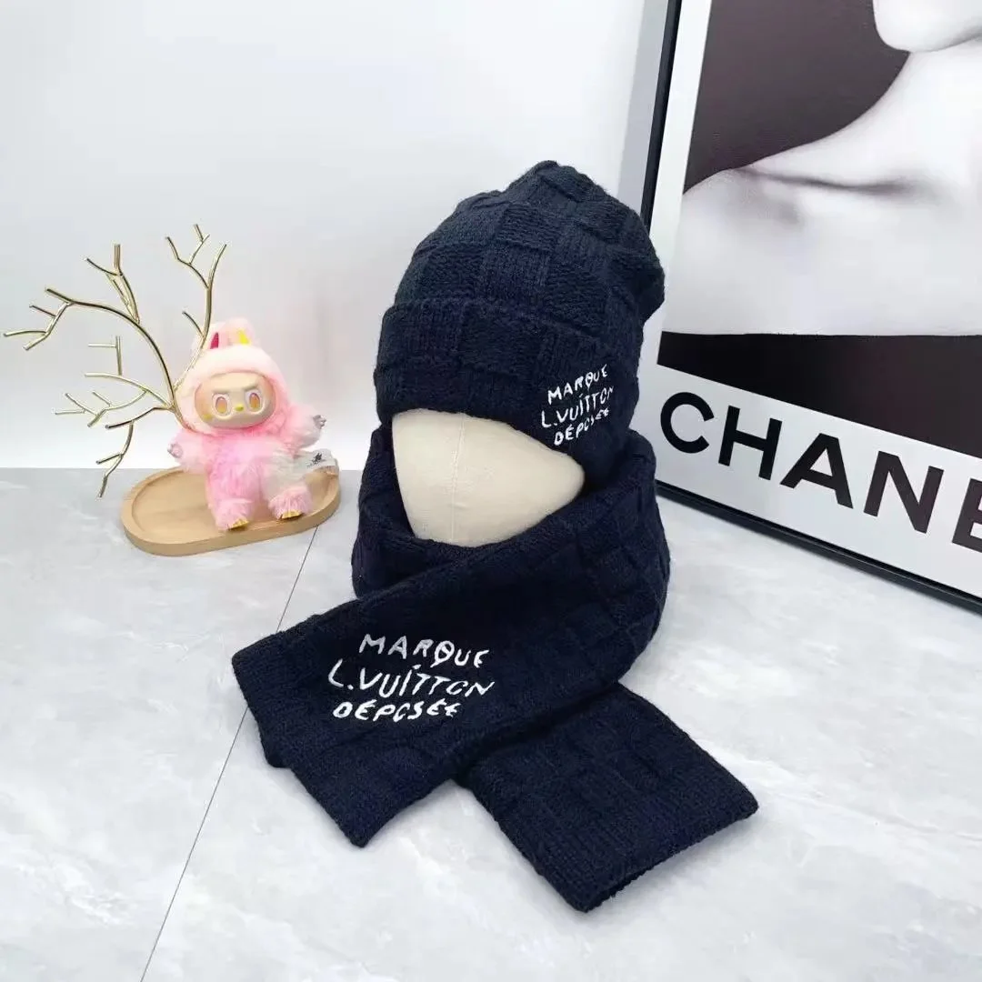Louis Vuitton L套装黑 Headwear & Scarf Set
